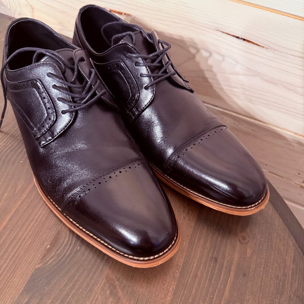 STACY ADAMS Men's Dress Shoes 11W Black Cap Toe Lace Up Dickinson Formal Work